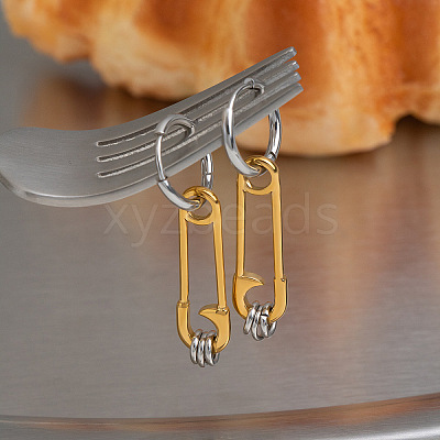 Two Tone 304 Stainless Steel Hoop Dangle Earrings for Women HI0362-2-1