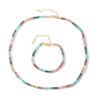 Natural Gemstone Beaded Bracelets & Necklaces Set for Women DW2258-1
