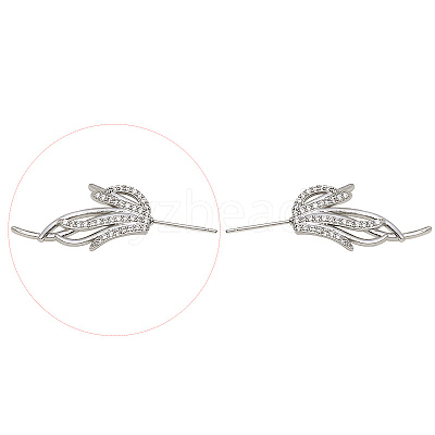 Brass Micro Pave Clear Cubic Zirconia Fishtail Head Pins BAPE-PW0002-10B-P-1