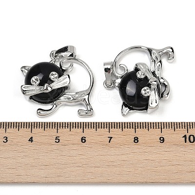 Natural Obsidian Kitten Pendants G-J386-C17-14-1