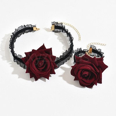 Cloth Rose Lace Choker Necklaces & Bracelets Sets FS-WG6DFA9-01-1