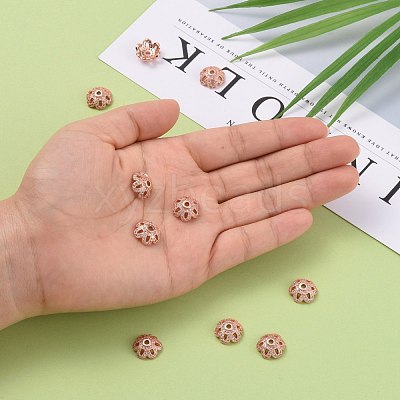 Eco-Friendly 6-Petal Flower Brass Micro Pave Cubic Zirconia Bead Caps ZIRC-M098-01RG-FF-1