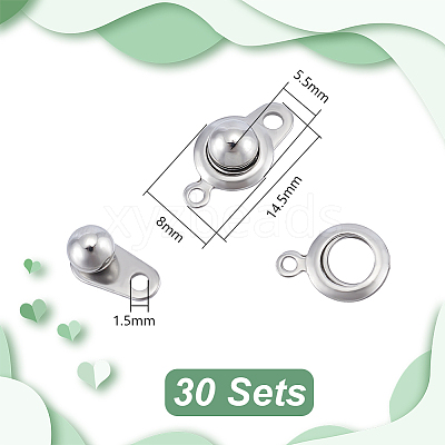 30Sets 201 Stainless Steel Snap Clasps STAS-UN0062-05-1