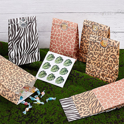 2 Sets 2 Styles Rectangle Animal Skin Print Kraft Paper Bags ABAG-OC0001-03-1