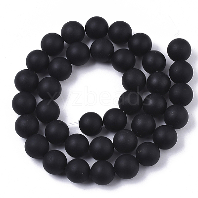 Natural Black Stone Bead Strands X-G-R193-01-10mm-1