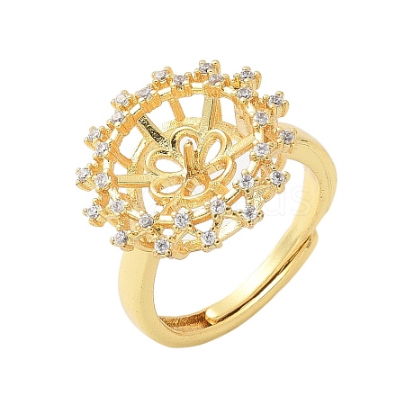 Flower Brass Micro Pave Cubic Zirconia Adjustable Ring Settings KK-K297-12G-1