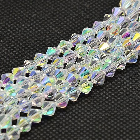Imitate Austrian Crystal Electroplate Bicone Glass Bead Strands GLAA-F029-4x4mm-A01-1