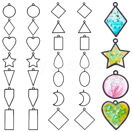 14Pcs 14 Styles Geometric Alloy Open Back Bezel Pendants FIND-WH0290-90EB-1