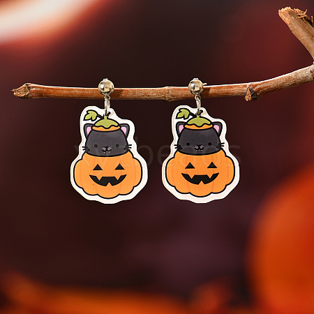 Funny Pumpkin Resin Stud Earrings FQ7166-1-1