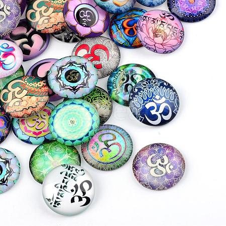 Yoga Theme Glass Cabochons GGLA-L011-25mm-M-1