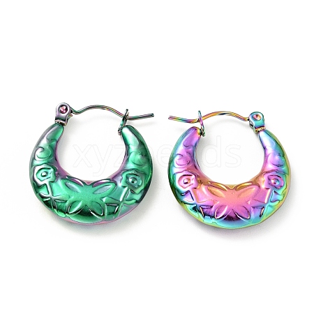 Ion Plating(IP) Rainbow Color 304 Stainless Steel Crescent Moon with Butterfly Hoop Earrings for Women EJEW-G293-15M-1