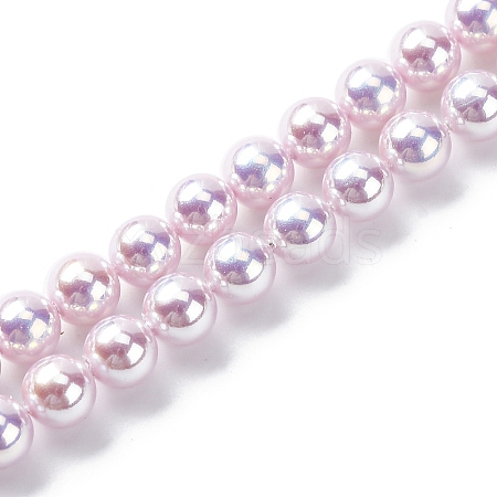 UV Plating Pearlized Glass Pearl Beads Strands GLAA-F128-01A-T11-1