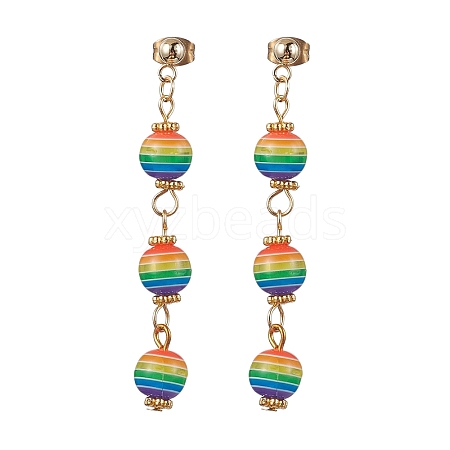 Resin Stripe Beaded Dangle Stud Earrings EJEW-JE05632-1