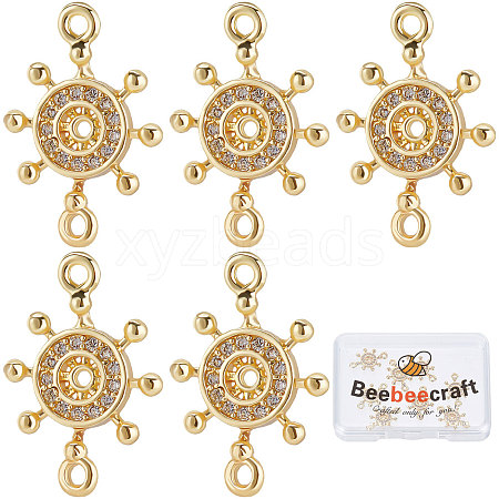 Beebeecraft Long-Lasting Plated Brass Micro Pave Clear Cubic Zirconia Connector Charms KK-BBC0003-34-1