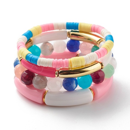 Handmade Polymer Clay Heishi Beads Stretch Bracelets Set BJEW-JB07445-1