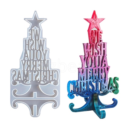 DIY 3D Christmas Tree with Star Display Decoration Silicone Molds DIY-G056-B01-1