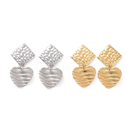 304 Stainless Steel Heart with Rhombus Dangle Stud Earrings for Women EJEW-G328-15-1