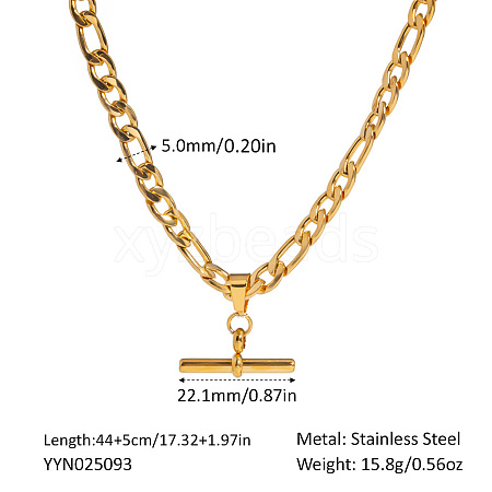 European 304 Stainless Steel T-bar Pendant 5MM Figaro Chain Necklaces YK5121-2-1