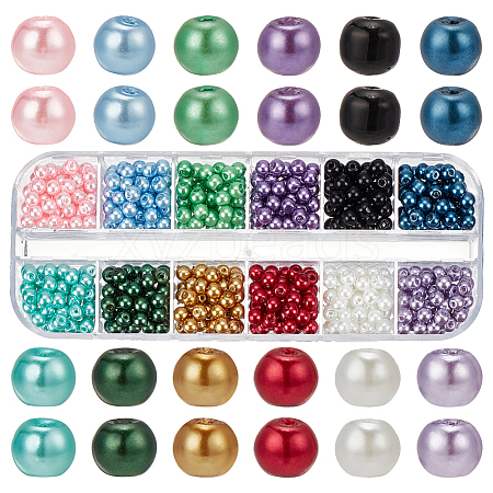   12 Colors Baking Painted Pearlized Glass Pearl Round Beads HY-PH0001-05-1