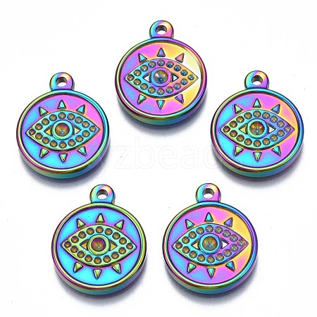 Rainbow Color 304 Stainless Steel Pendants Rhinestone Settings STAS-S119-094-1