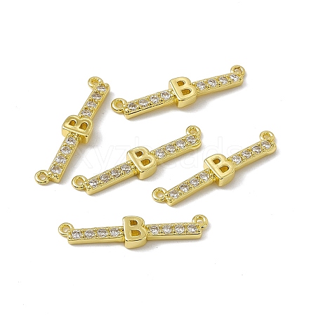 Rack Plating Brass Micro Pave Clear Cubic Zirconia Connector Charms KK-C007-37G-B-1