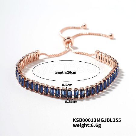 Simple and Elegant Minimalist Style Brass Capri Blue Rhinestone Box Chain Slider Women's Bracelets VW1538-5-1
