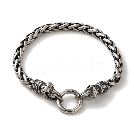 316 Surgical Stainless Steel Wheat Chain Viking Raven Skull Bracelets BJEW-Q349-05AS-04-1