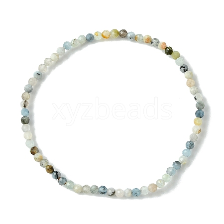 3mm Natural Aquamarine Faceted Round Beaded Stretch Bracelets for Women BJEW-JB10842-01-1