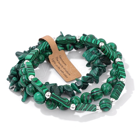 3Pcs Natural Malachite Bead Bracelet  Sets for Men PW-WG3CBCD-06-1