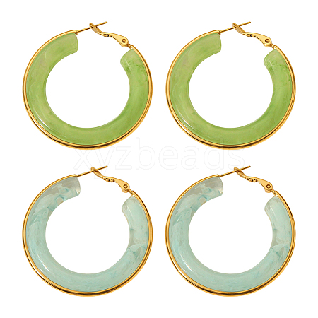 2Pairs 2 Colors Stainless Steel Fever Hoop Earrings EJEW-GO0001-11-1