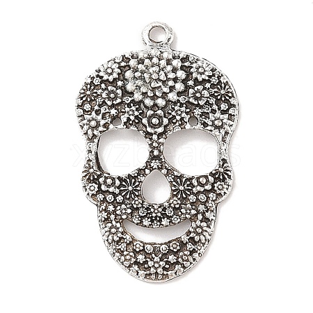 Day of the Dead Ornaments Tibetan Style Alloy Sugar Skull Pendants TIBEP-22828-AS-NR-1