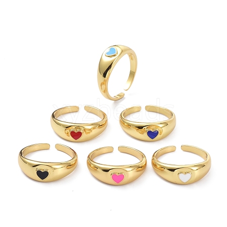 Real 18K Gold Plated Heart Open Cuff Rings KK-C224-09G-1