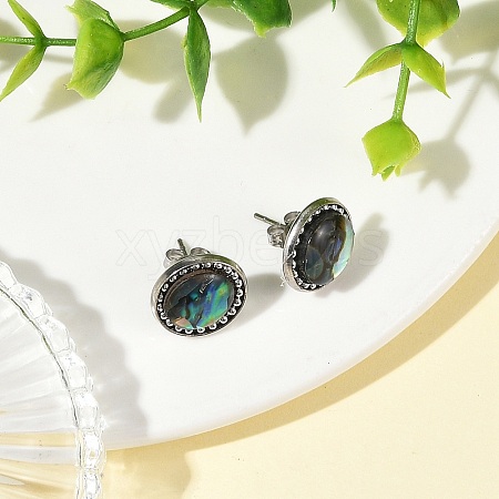Paua Shell & Brass Stud Earrings for Women EJEW-JE07472-02-1