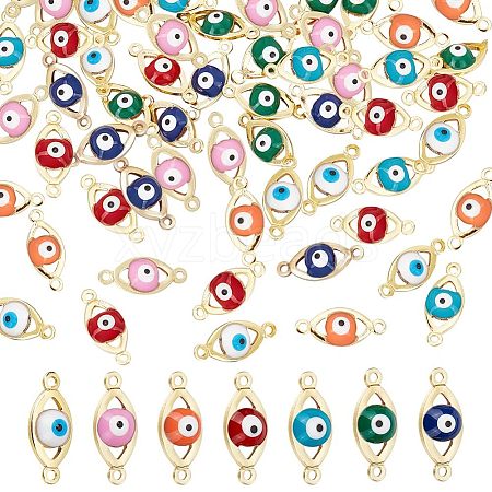  70Pcs 7 Colors Brass Enamel Connector Charms KK-NB0003-05-1