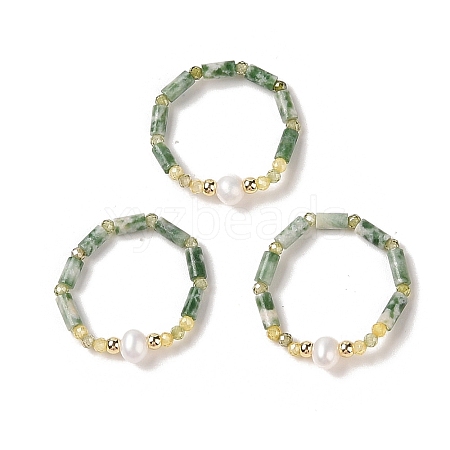 Natural Moss Agate Stretch Rings RJEW-C090-02G-1