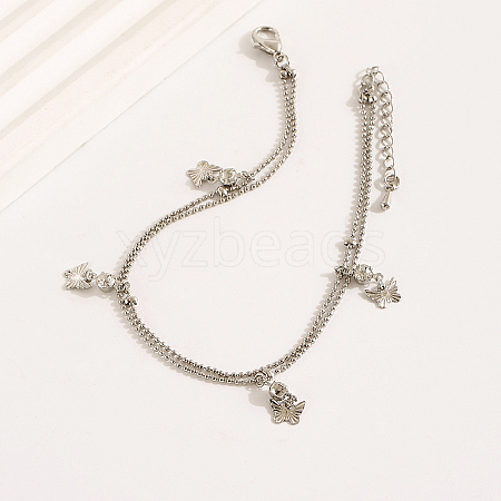 Fashionable Casual Brass 2-Strand Ball Chain Butterfly Charm Women's Bracelets RC0922-1