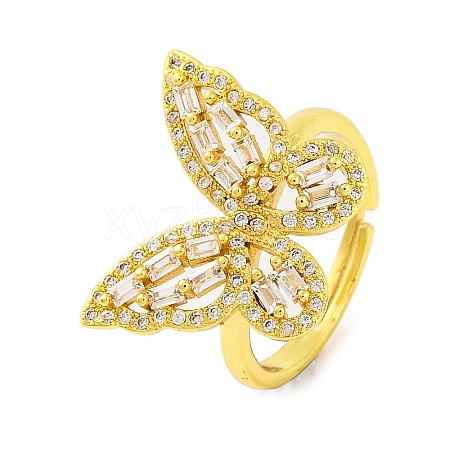 Butterfly Brass Micro Pave Cubic Zirconia Adjustable Rings for Women RJEW-U003-27B-G-1