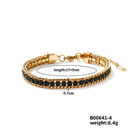 Sparkling European Style Stainless Steel Jet Rhinestone Chain Bracelets for Women CU3590-4-1