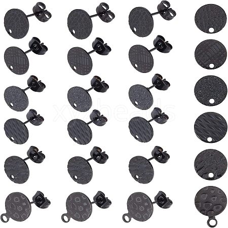 Unicraftale 24Pcs 6 Style Flat Round with Textured 304 Stainless Steel Stud Earring Findings STAS-UN0027-38-1