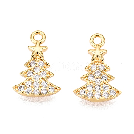 Christmas Theme Brass Micro Pave Clear Cubic Zirconia Charms KK-T073-13G-1