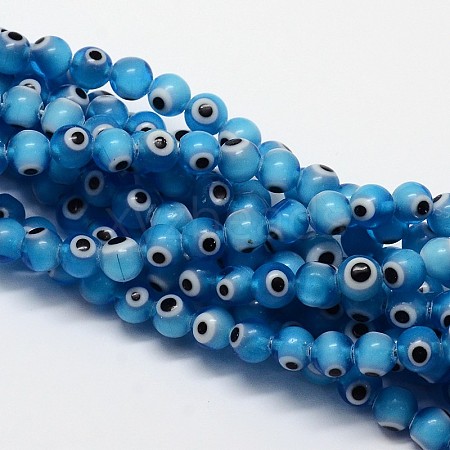 Handmade Evil Eye Lampwork Round Bead Strands LAMP-L055-8mm-05-1