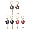 304 Stainless Steel Flower with Heart Tassel  Hoop Earrings EJEW-JE06730-2