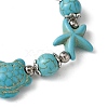 Starfish & Turtle Dyed Synthetic Turquoise Beaded Stretch Bracelets BJEW-JB10925-02-4