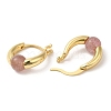 Natural Strawberry Quartz Round Beaded Hoop Earrings EJEW-A099-03G-02-3