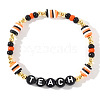 Adjustable Halloween Punk Style TEACH Polymer Clay & Brass Stretch Beaded Bracelets in Black XD4553-1-1