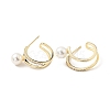 Clear Cubic Zirconia C-shape Stud Earrings with Acrylic Pearl EJEW-G297-04G-1