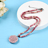 Natural Rhodonite 4.5mm Round Beaded Flower Pendant Necklaces NJEW-T016-04L-1