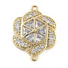 Rack Plating Brass Clear Cubic Zirconia Flower Connector Charms KK-A234-044G-1