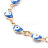 Enamel Heart with Evil Eye Link Chains Bracelet BJEW-P271-07G-04-2