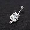 Piercing Jewelry Real Platinum Plated Brass Cubic Zirconia Owl Navel Ring Navel Ring Belly Rings AJEW-EE0001-33A-2